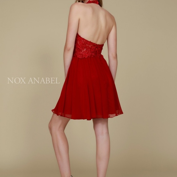 Burgundy Beaded Lace Top with Chiffon Flare Skirt - Picture 4 of 6